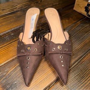 Time and Tru Dark Brown Pointed Toe Mules